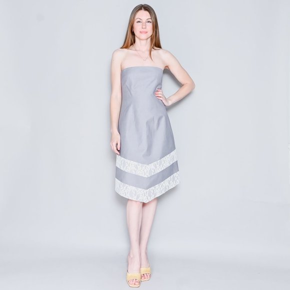 CALVIN LUO Gray Strapless Lace-Trim Dress NWT M - Picture 7 of 7